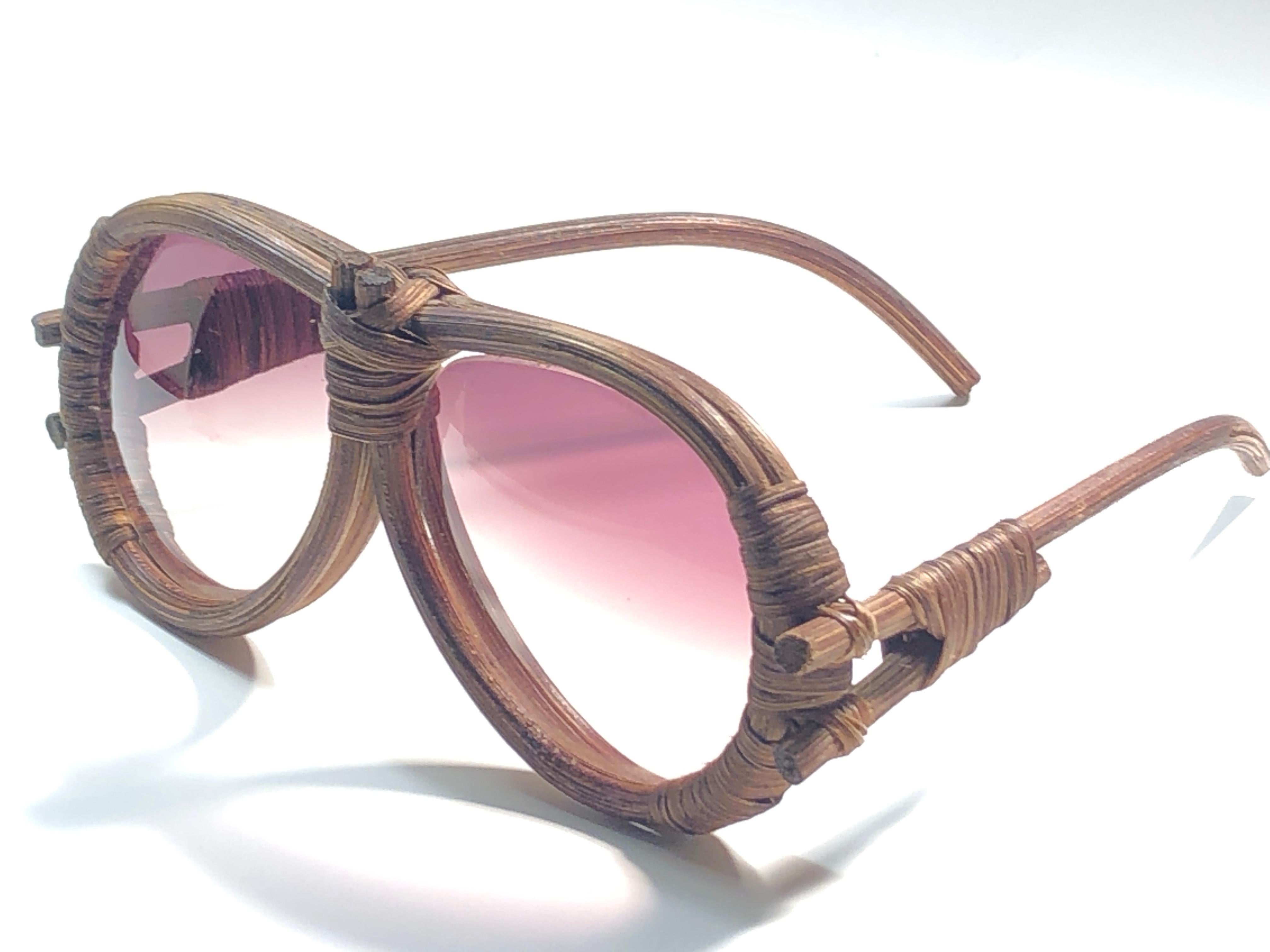 Vintage Aviator Bamboo Wood Oversized Sunglasses 1980's In New Condition In Baleares, Baleares