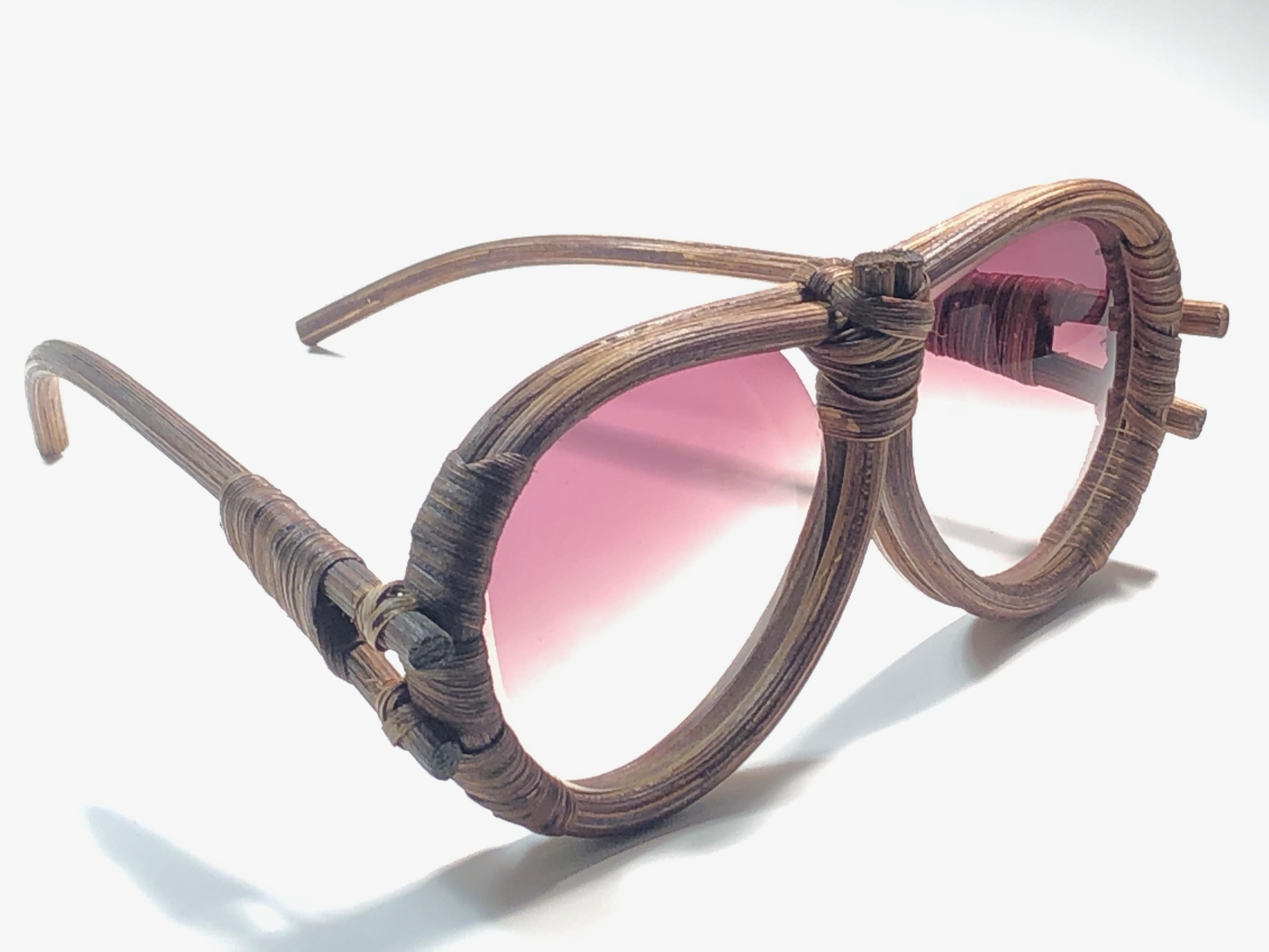 Women's or Men's Vintage Aviator Bamboo Wood Oversized Sunglasses 1980's