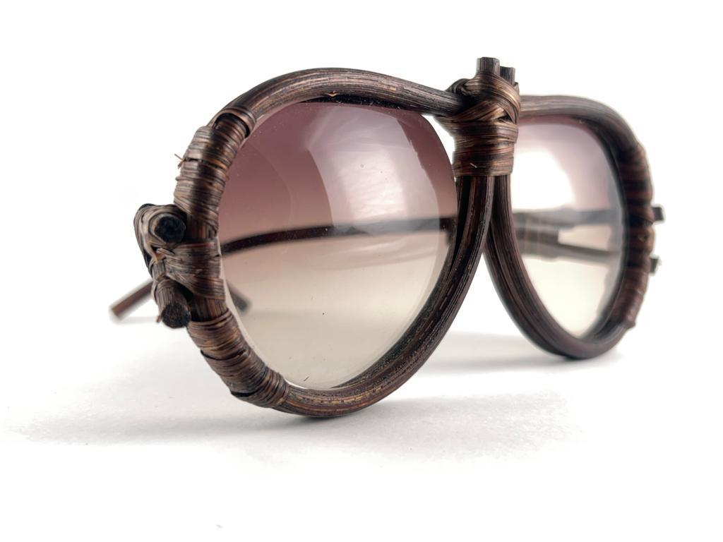 Vintage Aviator Bamboo Wood Oversized Sunglasses 1980's For Sale 5