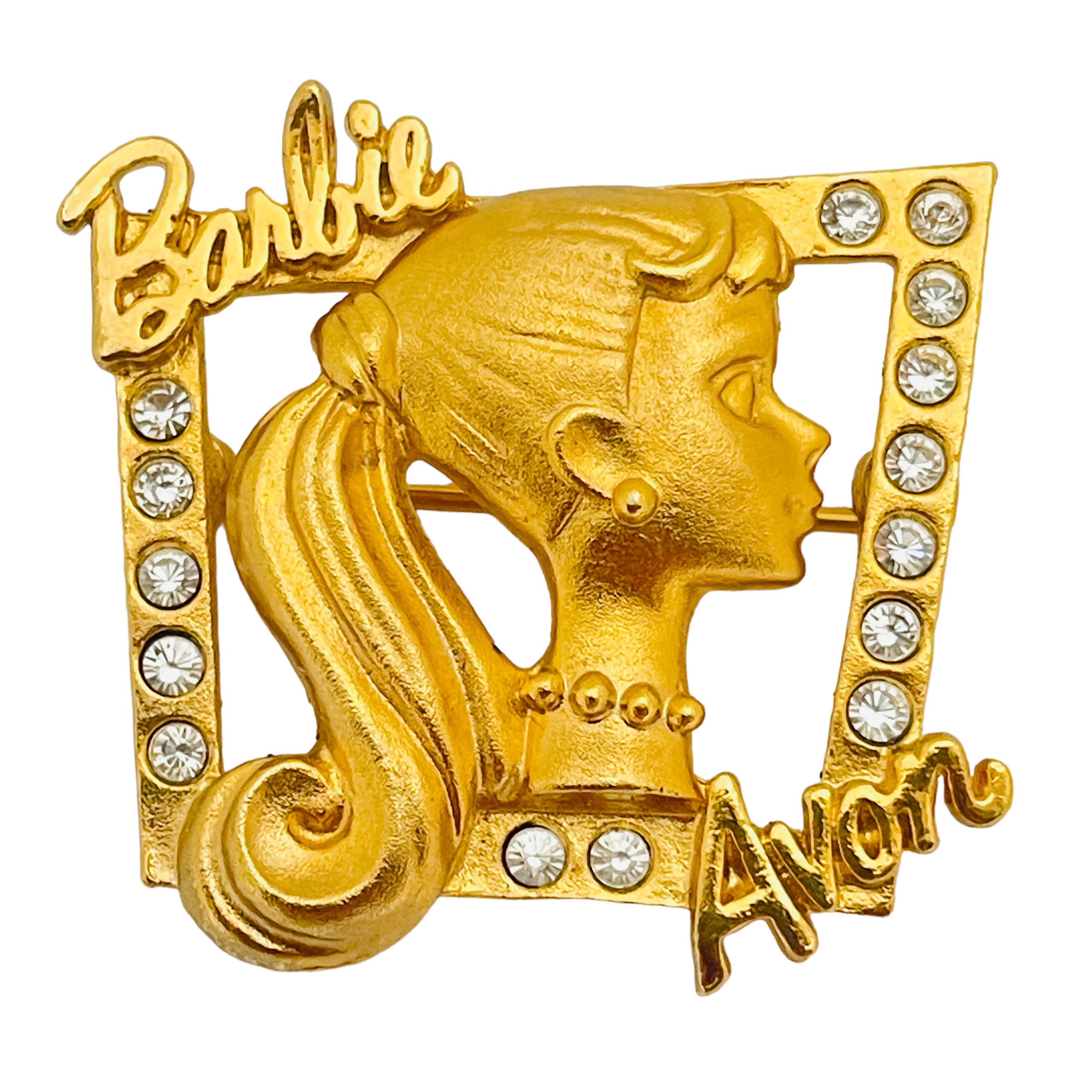 Vintage AVON Barbie gold crystal designer brooch  In Excellent Condition For Sale In Palos Hills, IL