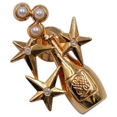 Retro Avon Champagne Pin With Rhinestones and Faux Pearls