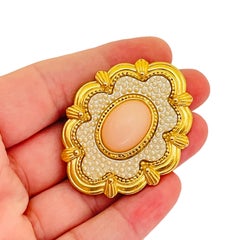 Vintage AVON gold faux coral pearl designer brooch