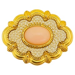 Vintage AVON gold faux coral pearl designer brooch