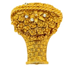 Vintage AVON gold rhinestone flower perfume designer runway brooch