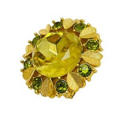 Vintage AVON gold rhinestones designer brooch / pendant