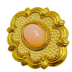 Vintage AVON gold tone faux coral pearl designer brooch