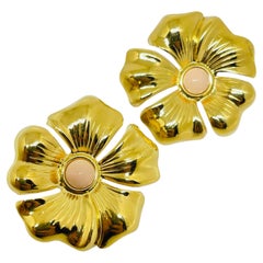 Vintage AVON boucles d'oreilles percées fleur ton or faux corail rose designer