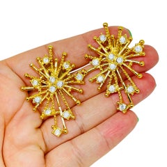 Vintage AVON boucles d'oreilles percées avec flocon de neige en strass et ton or