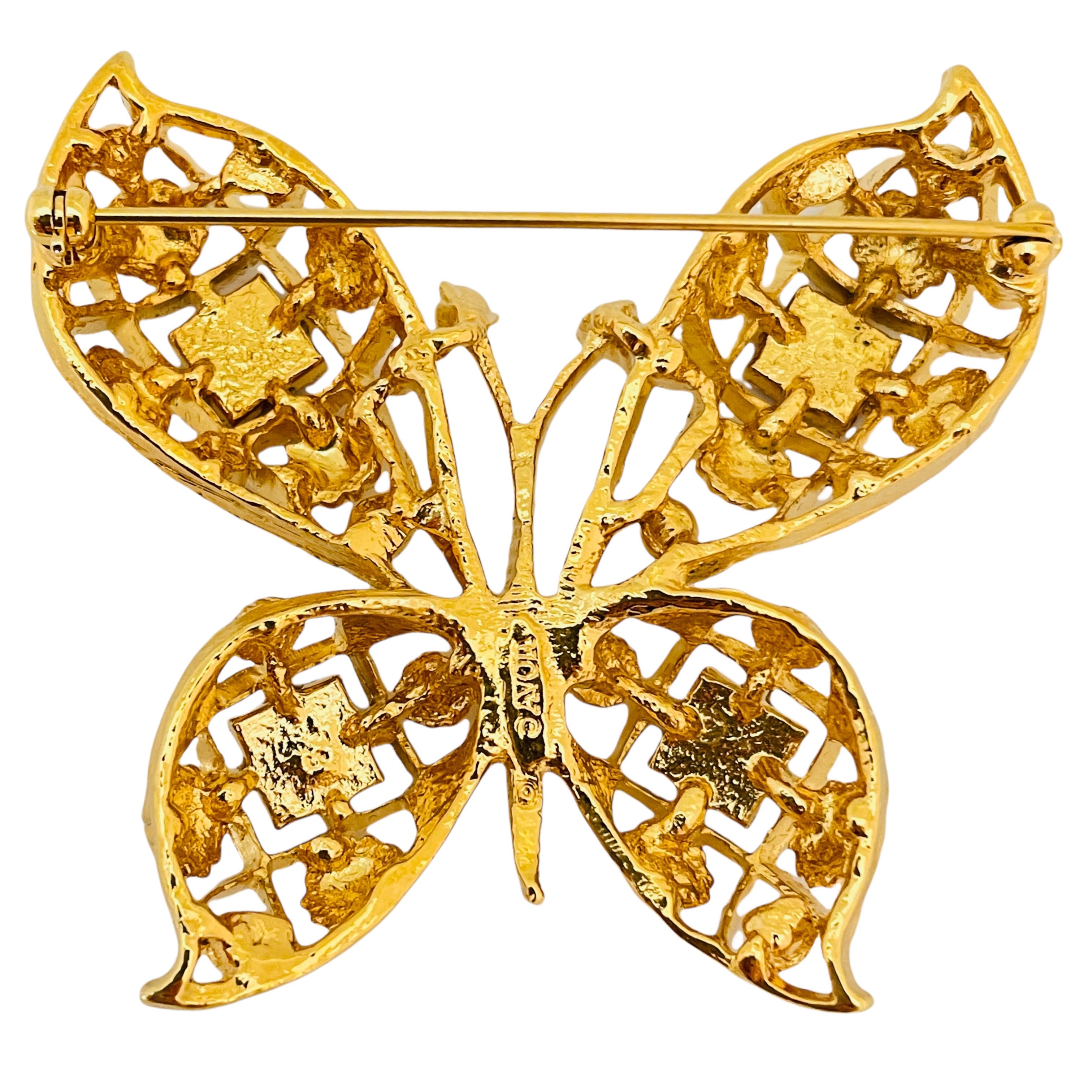 AVON Broche de défilé vintage papillon en or, émail, perles et strass Pour femmes en vente