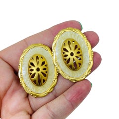 Vintage AVON mattes Gold Ton Emaille Designer Clip auf Ohrringe