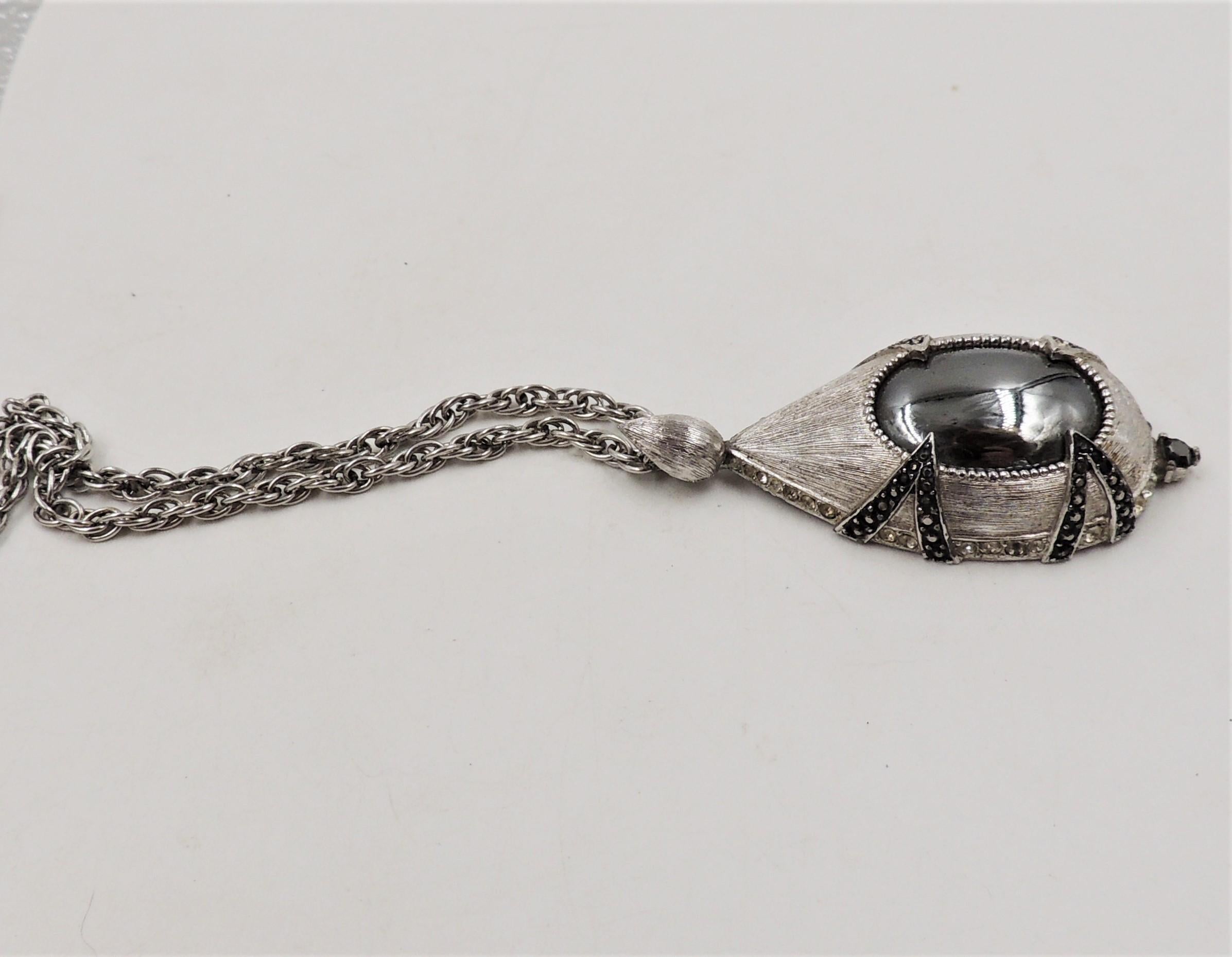 Women's Vintage Avon of Belleville Rhodium Plated Faux-Hematite Pendant Necklace For Sale