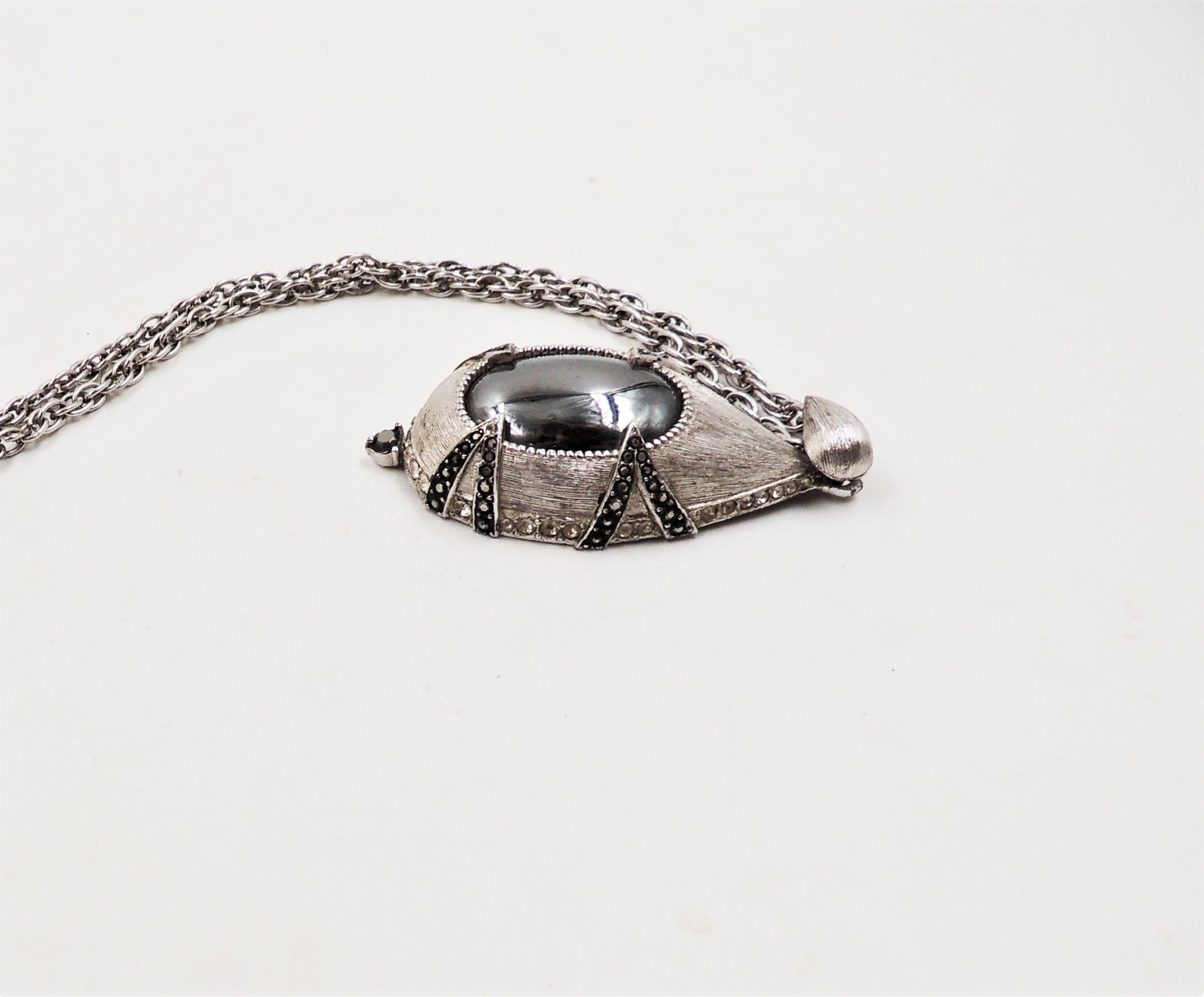 Vintage Avon of Belleville Rhodium Plated Faux-Hematite Pendant Necklace For Sale 3
