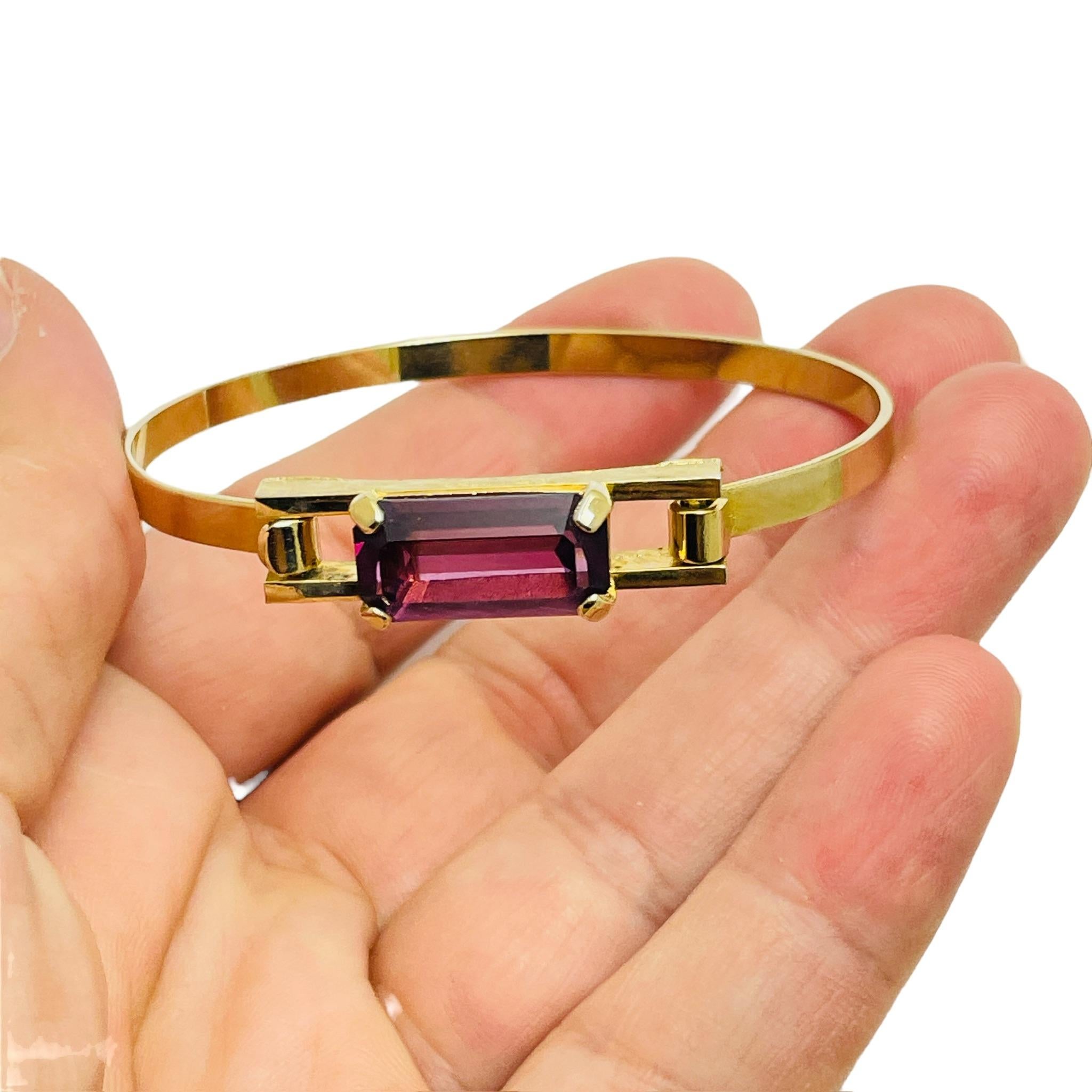 Vintage AVON signed gold tone amethyst glass bangle bracelet For Sale 1