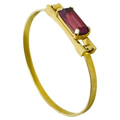 Vintage Avon signé gold tone amethyst glass bangle bracelet