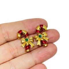 Vintage AVON signed gold tone enamel rhinestone Christmas designer earrings
