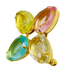 Vintage AVON signed gold tone glass designer brooch