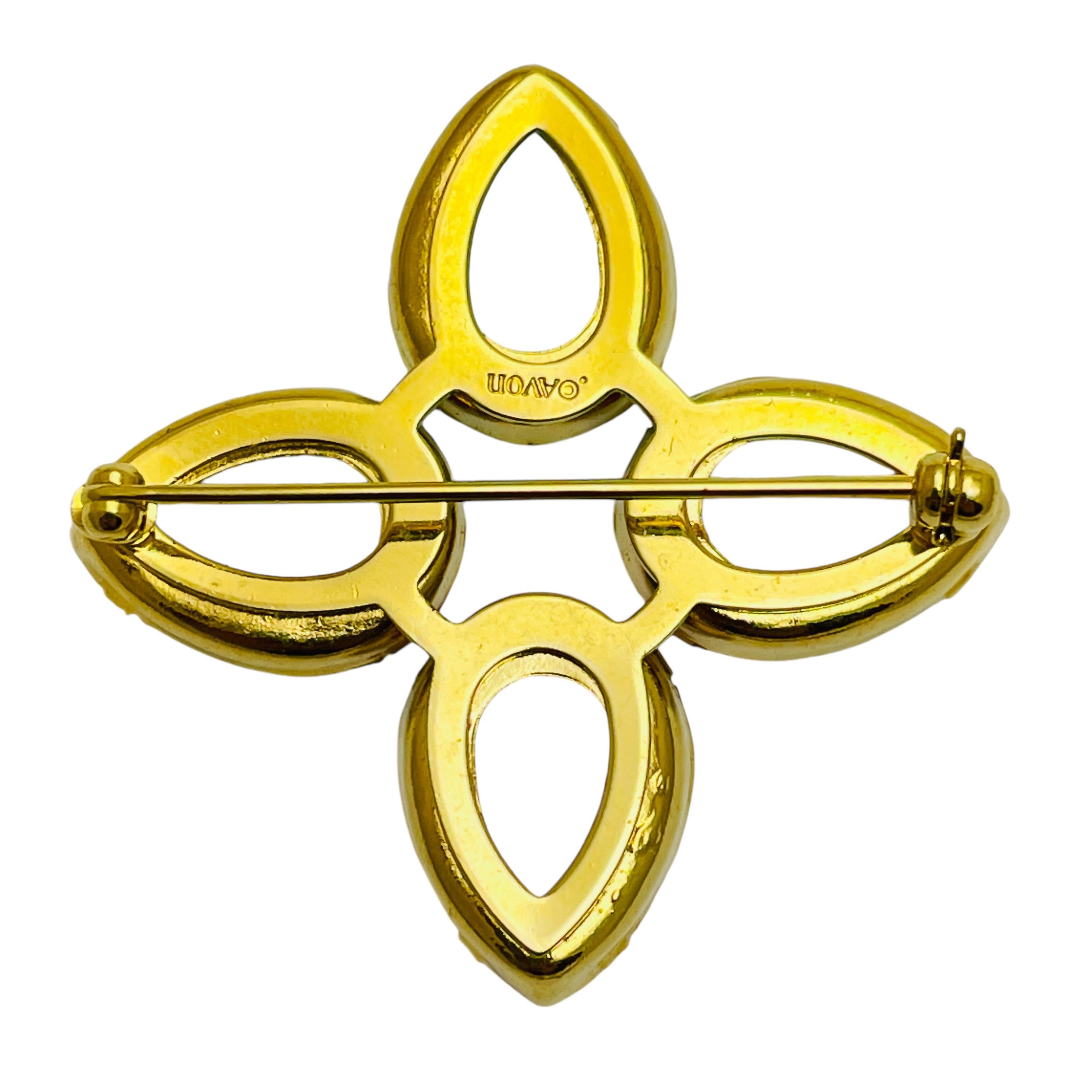 Vintage AVON signed gold tone glass designer brooch In Good Condition For Sale In Palos Hills, IL