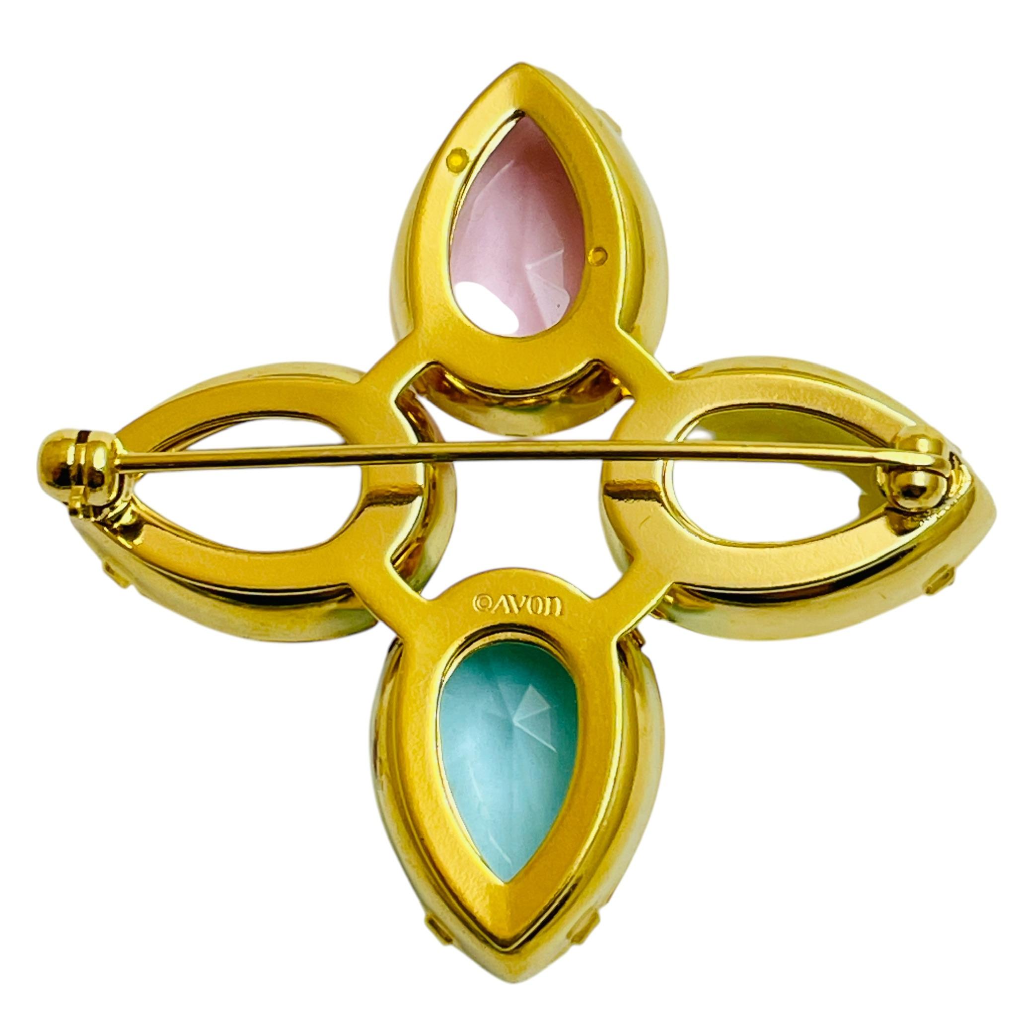 Broche de diseño vintage AVON firmado en cristal dorado en Bueno estado para la venta en Palos Hills, IL