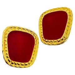 Vintage AVON signiert Goldton rot Emaille Designer Clip auf Ohrringe