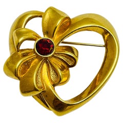 Broche vintage signée AVON en forme de cœur en strass, couleur or