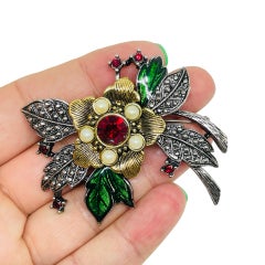 Vintage AVON signiert Silber Gold Ton Perlen Strass Blume Designer Brosche