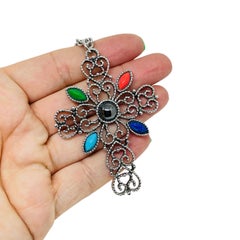 Vintage AVON signed silver tone chain cross pendant designer necklace