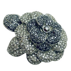 Vintage AVON signed silver tone designer flower rose brooch