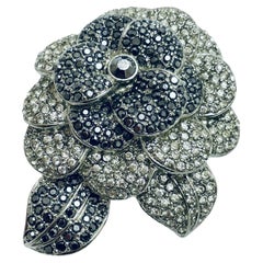 Vintage AVON signed silver tone designer flower rose brooch