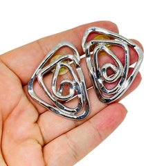Vintage AVON modernist designer pierced earrings (boucles d'oreilles) ton argenté