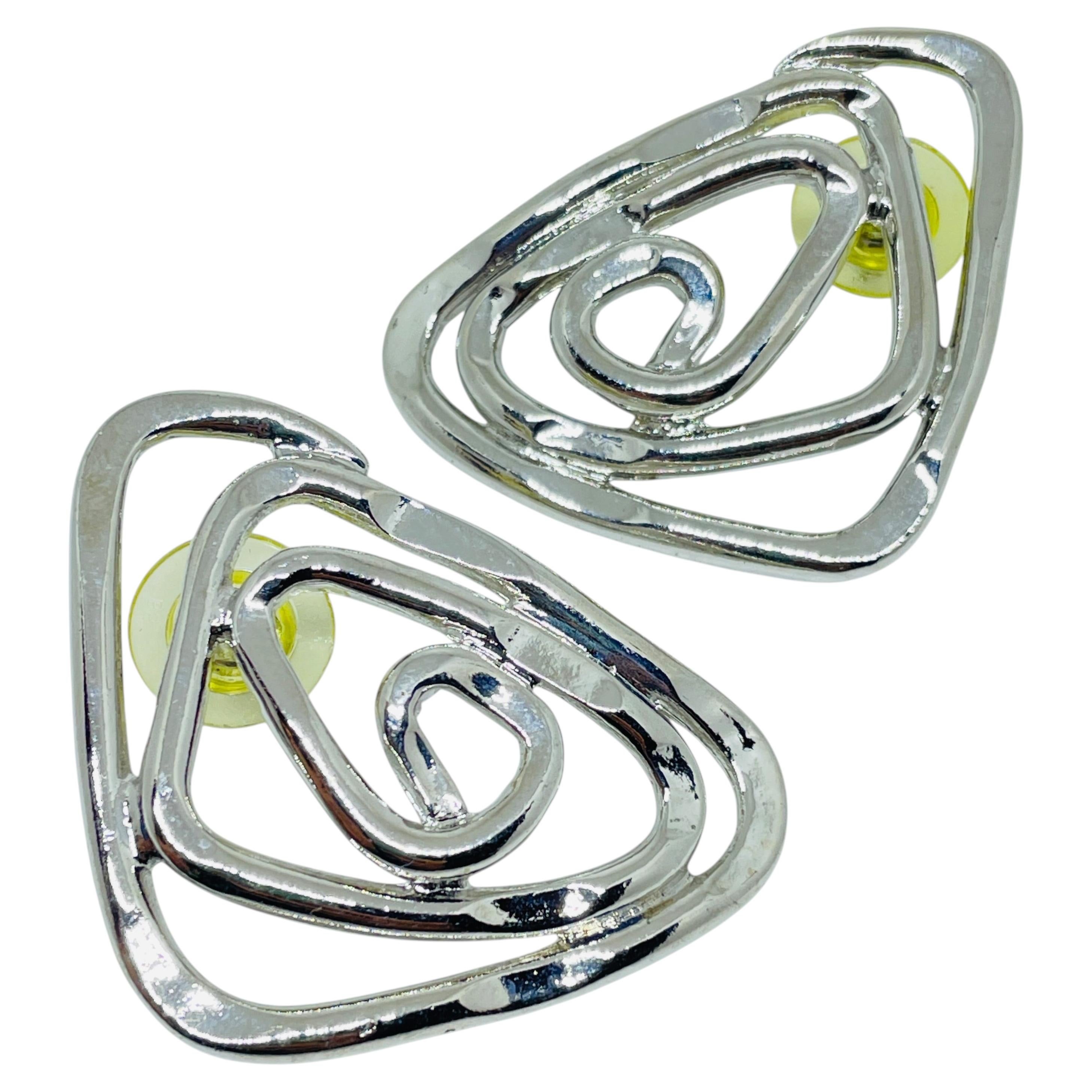 Vintage AVON modernist designer pierced earrings (boucles d'oreilles) ton argenté
