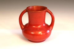 Vintage Awaji Pottery Art Deco Atomic Chrome Orange Red Vase
