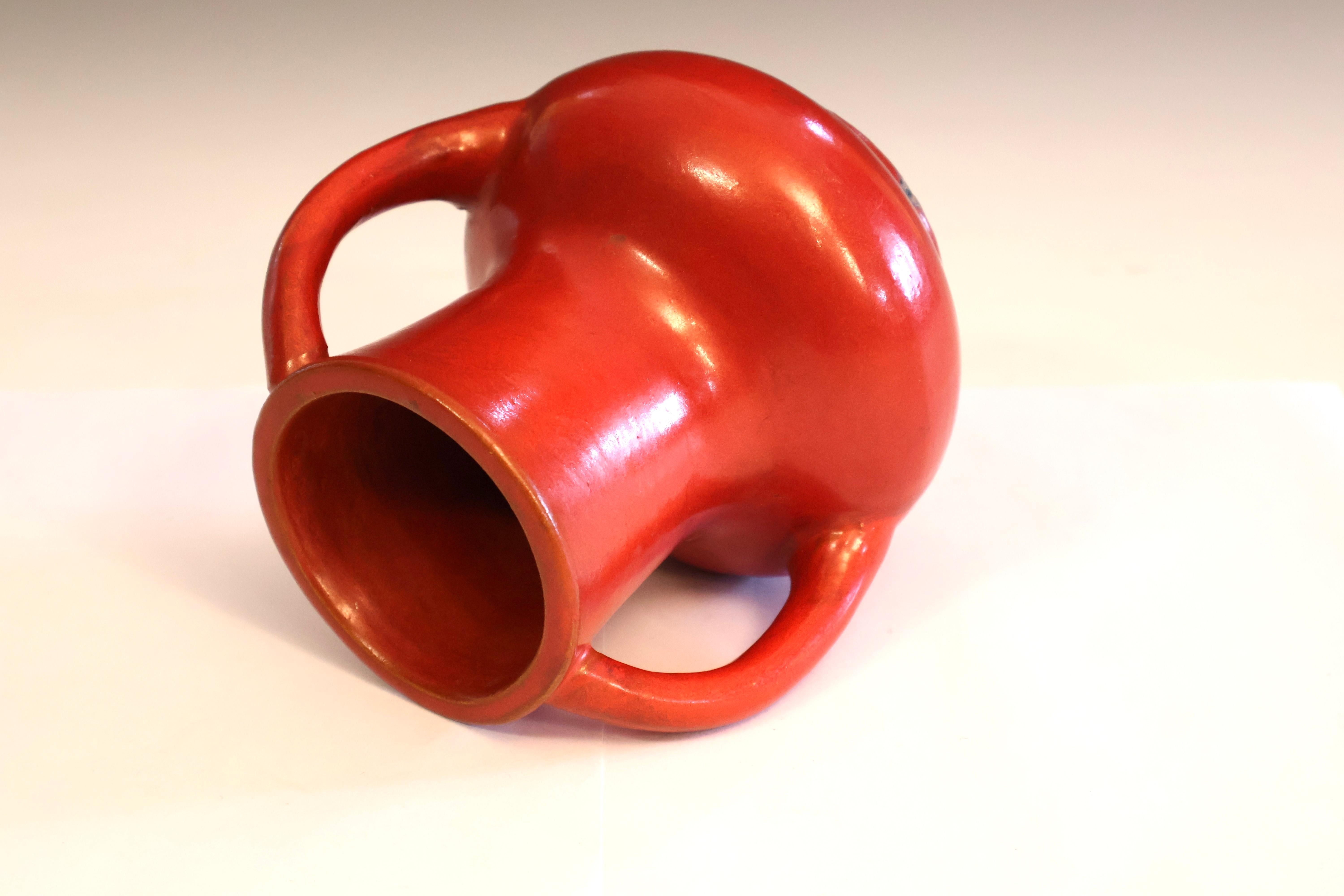 Japonais Awaji Pottery Art Déco Atomic Chrome Orange Red Vase en vente