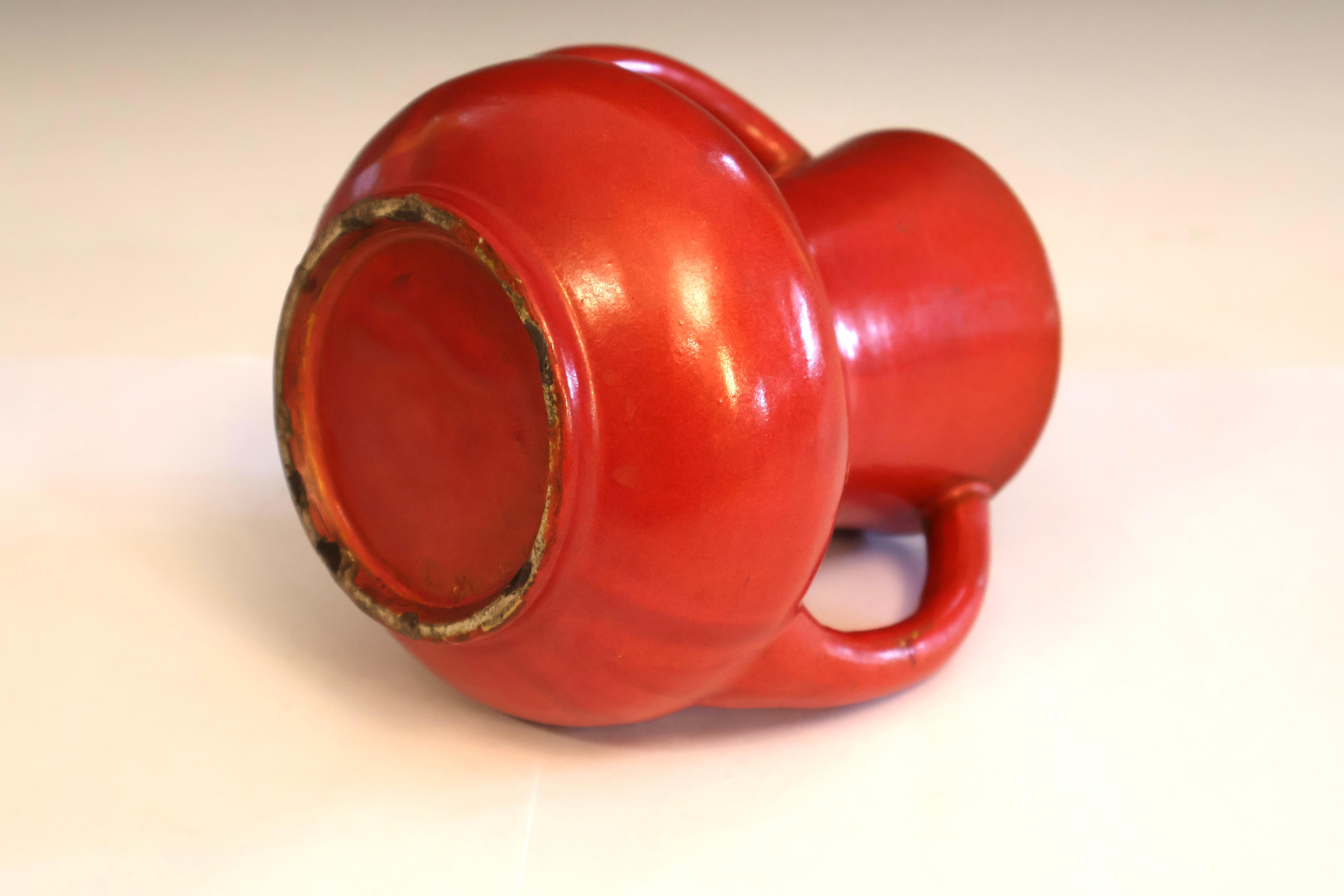 Tourné Awaji Pottery Art Déco Atomic Chrome Orange Red Vase en vente