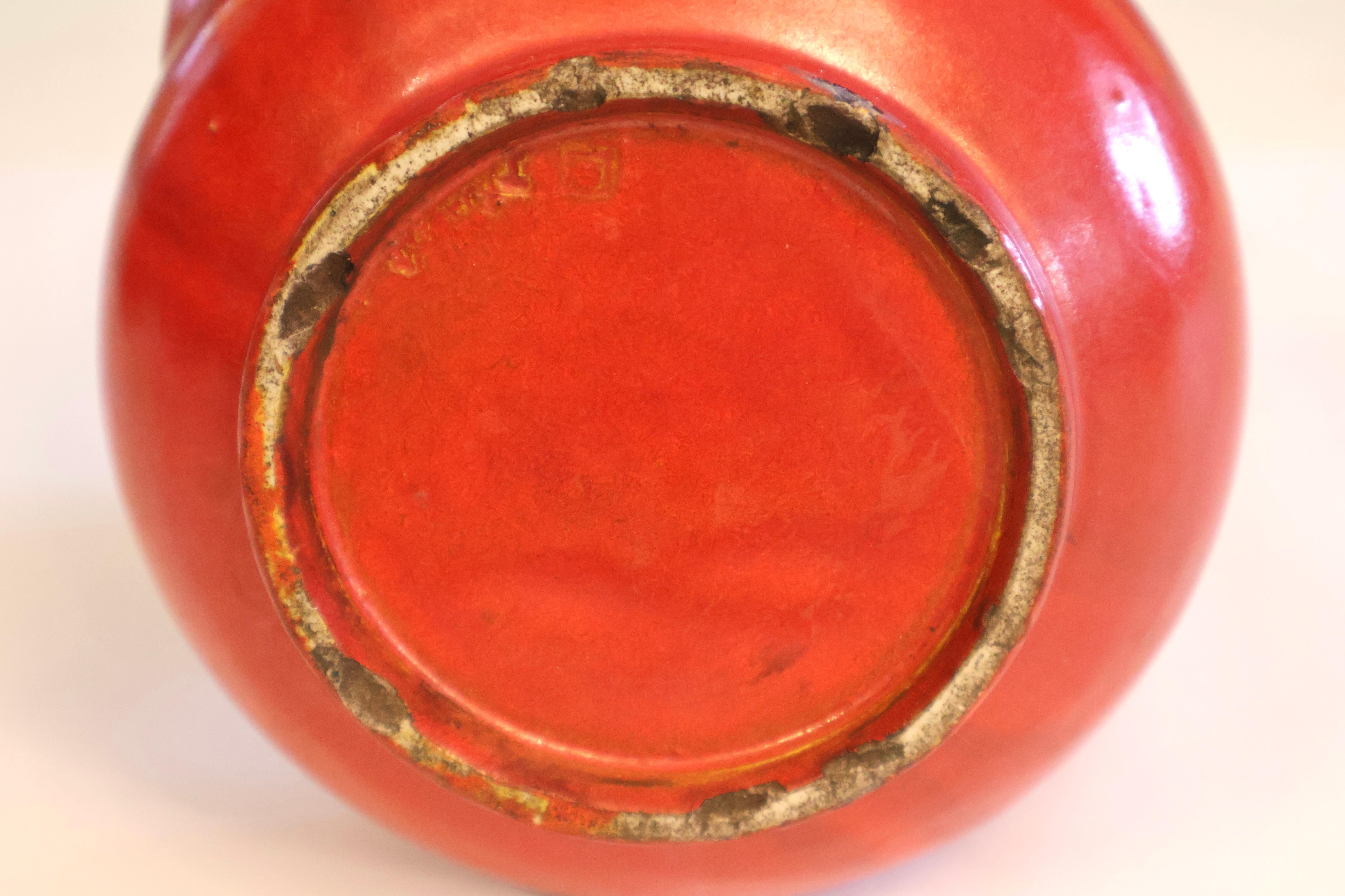 Awaji Pottery Art Déco Atomic Chrome Orange Red Vase Bon état - En vente à Wilton, CT