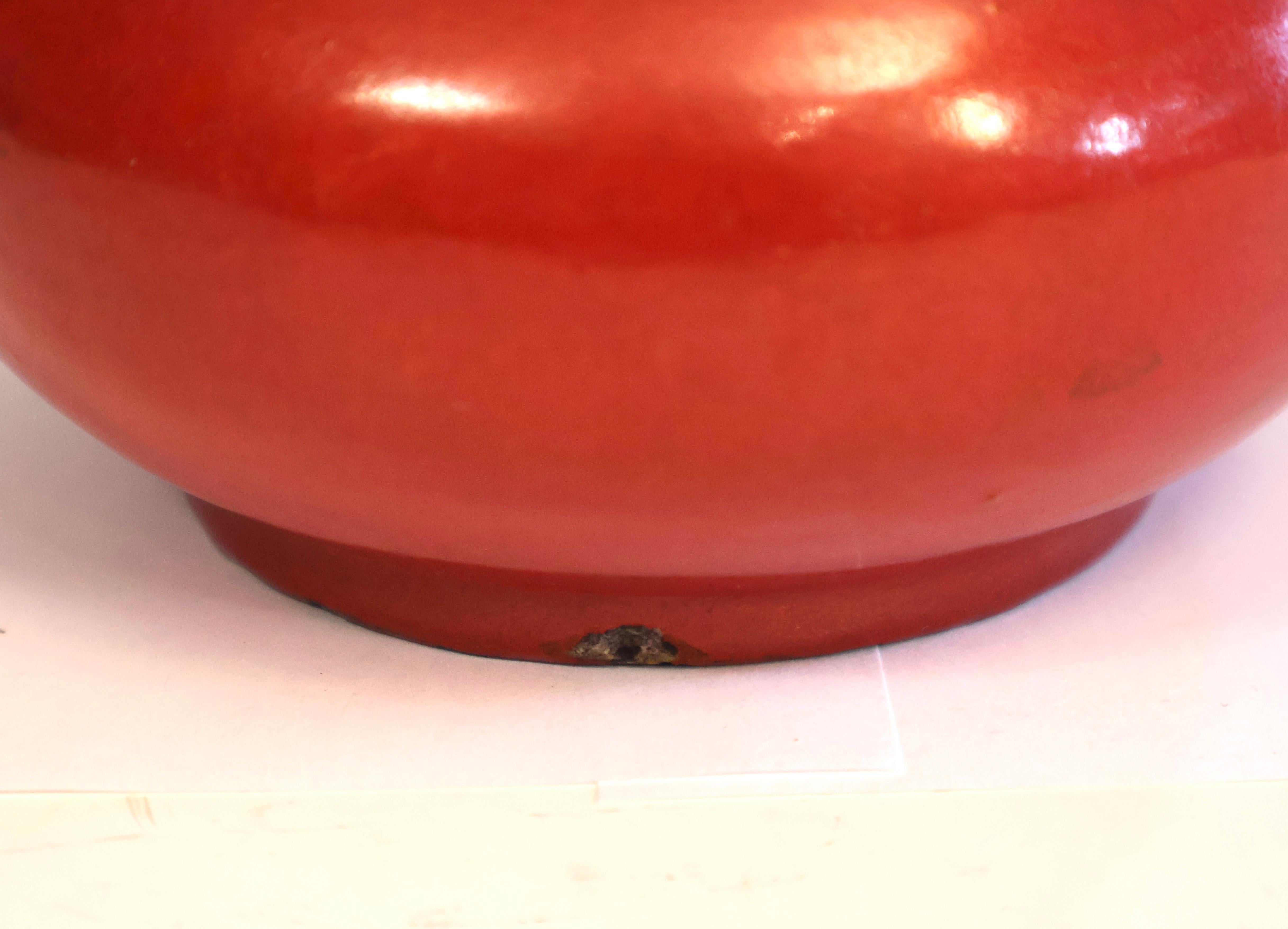 Milieu du XXe siècle Awaji Pottery Art Déco Atomic Chrome Orange Red Vase en vente