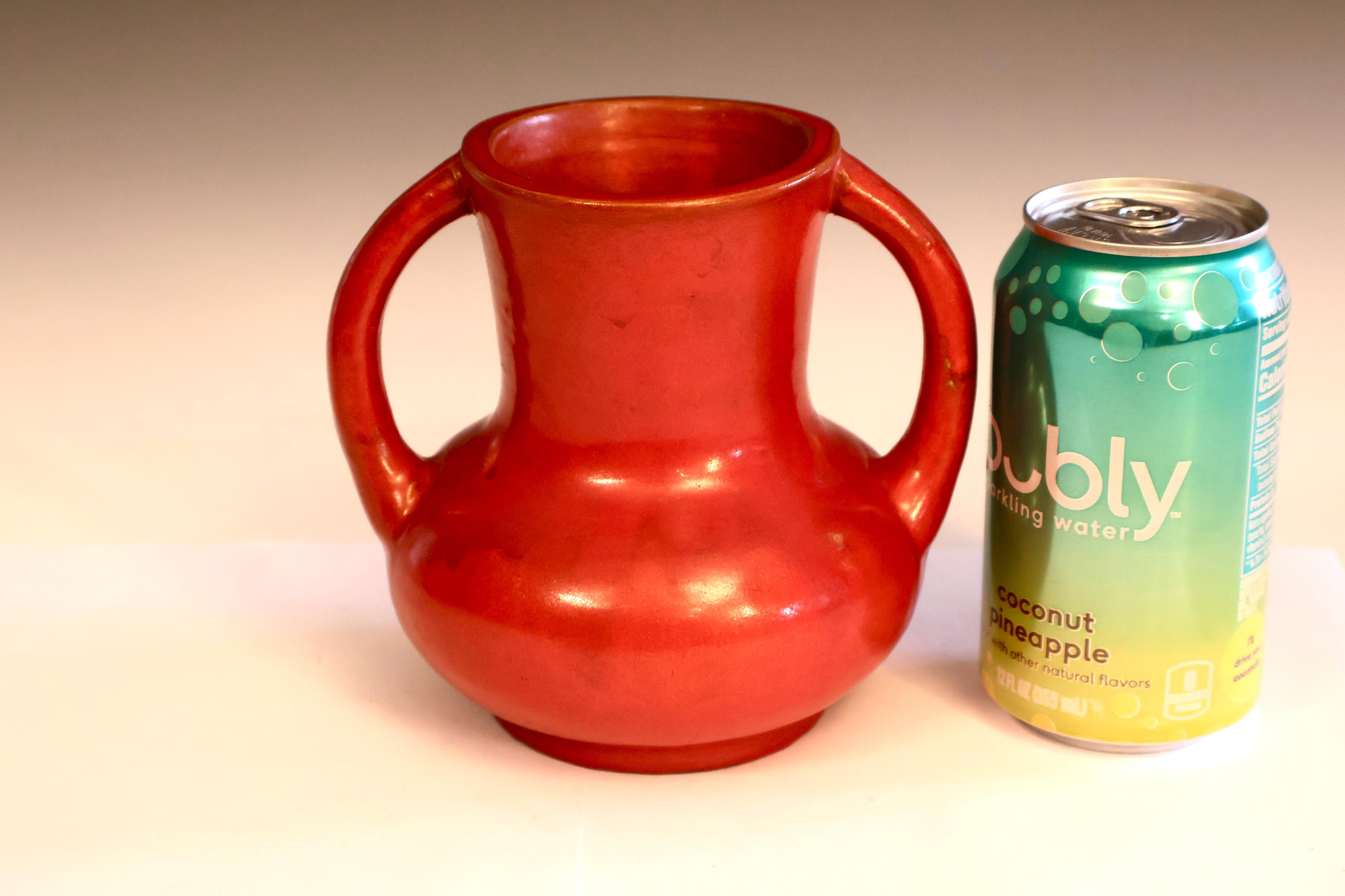 Poteries Awaji Pottery Art Déco Atomic Chrome Orange Red Vase en vente