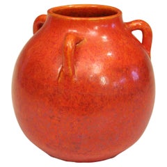 Vintage Awaji Pottery Art Deco Atomic Chrome Orange Red Vase