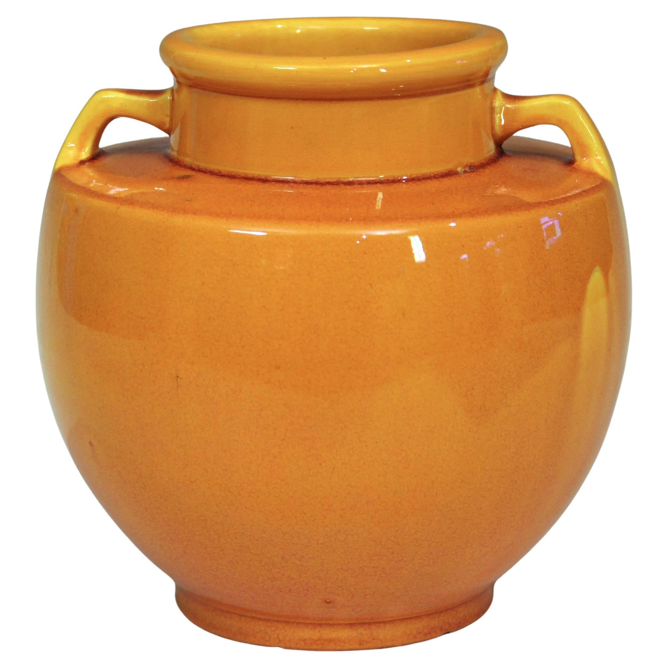 Vintage Awaji Pottery Art Deco Atomic Yellow Vase