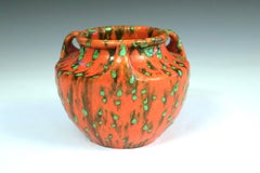 Vintage Awaji Pottery Art Deco Mottled Chrome Red Atomic Drip Glaze Vase