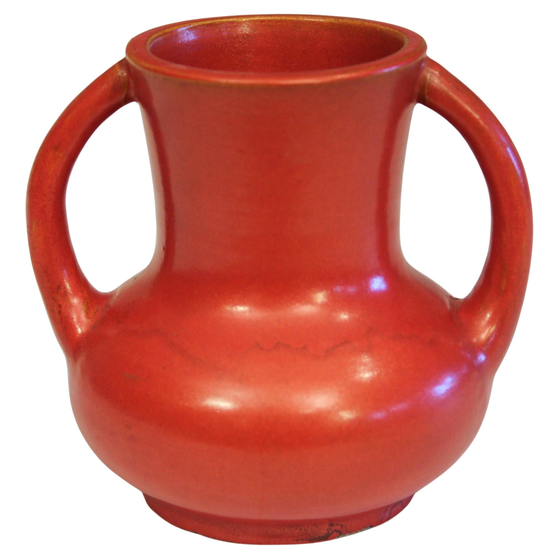 Vintage Awaji Pottery Chrome Red Art Deco Vase