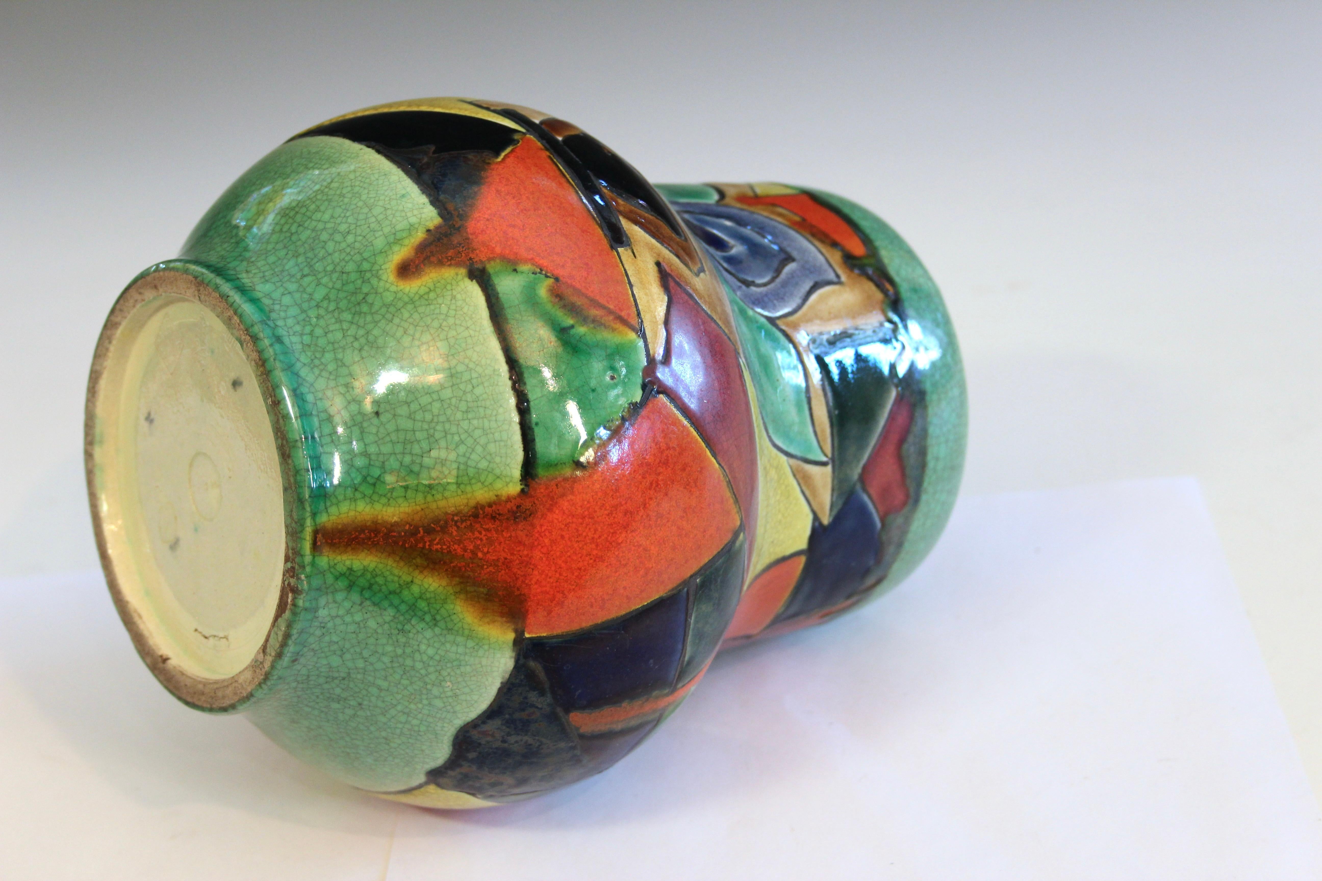 Tornito Vaso d'epoca Awaji Pottery Cubista Modernista Policromatico Firmato in vendita