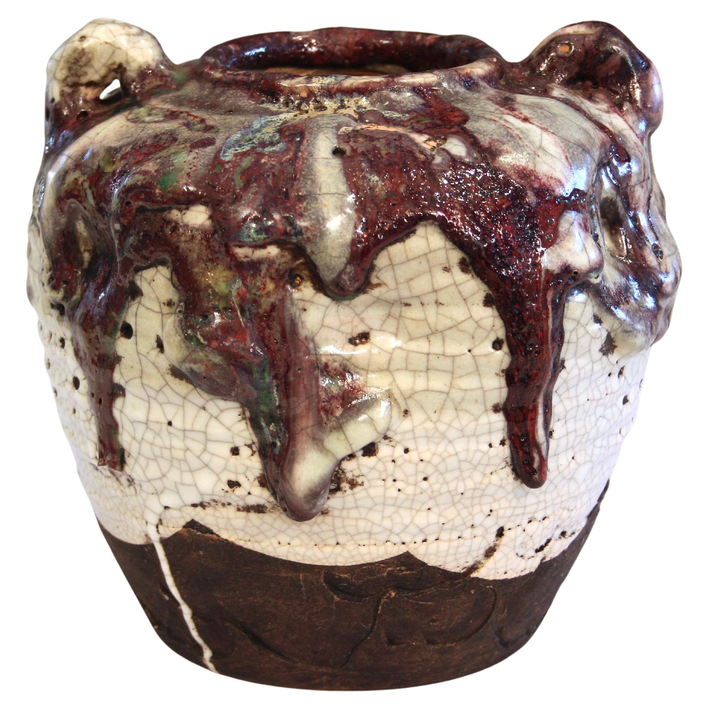 Vintage Awaji Pottery Tropf Vase Japanisch Wabi Sabi Zen Ikebana