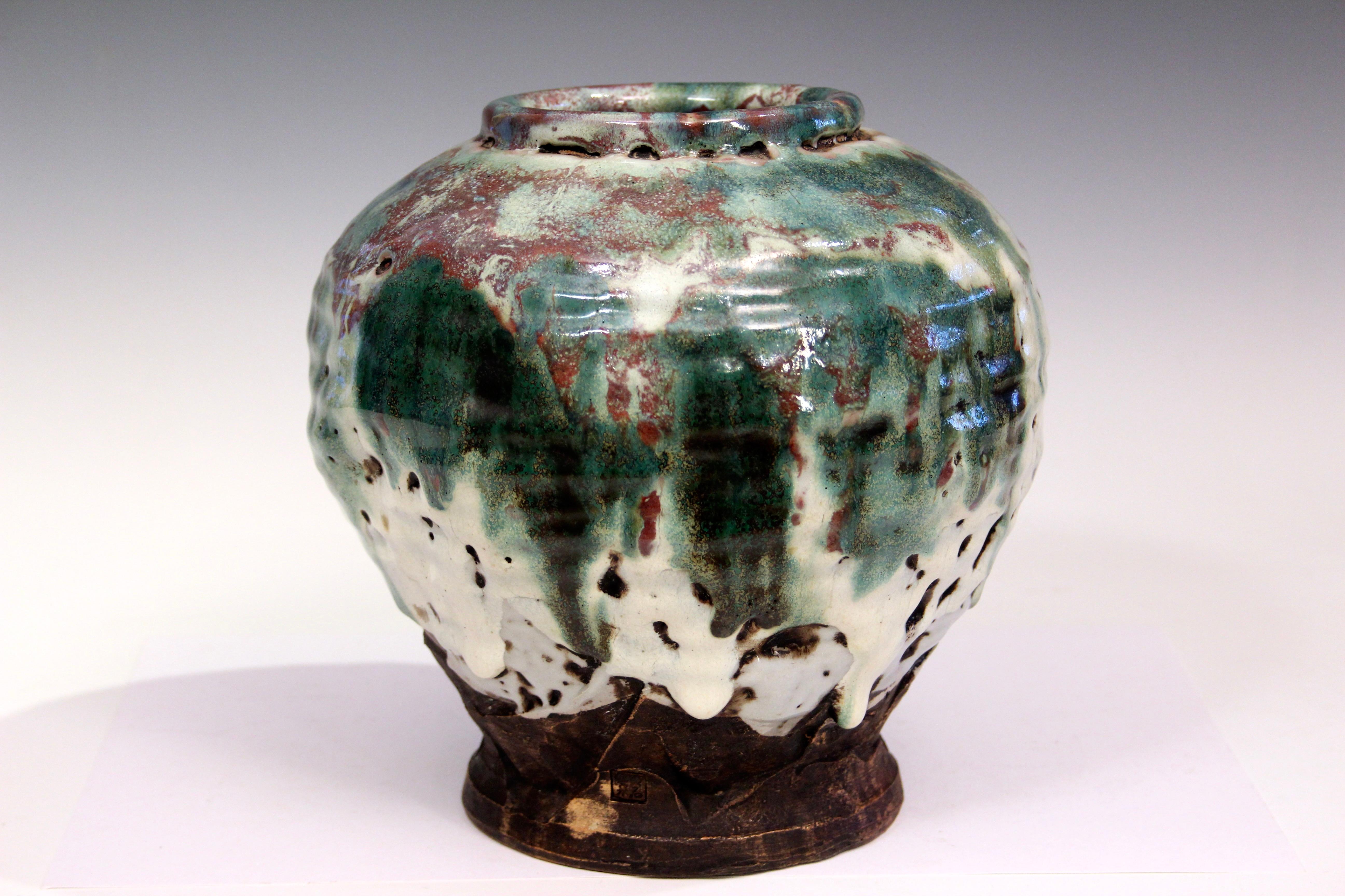 Moderno Vaso d'epoca Awaji Pottery con gocciolamento manipolato in vendita