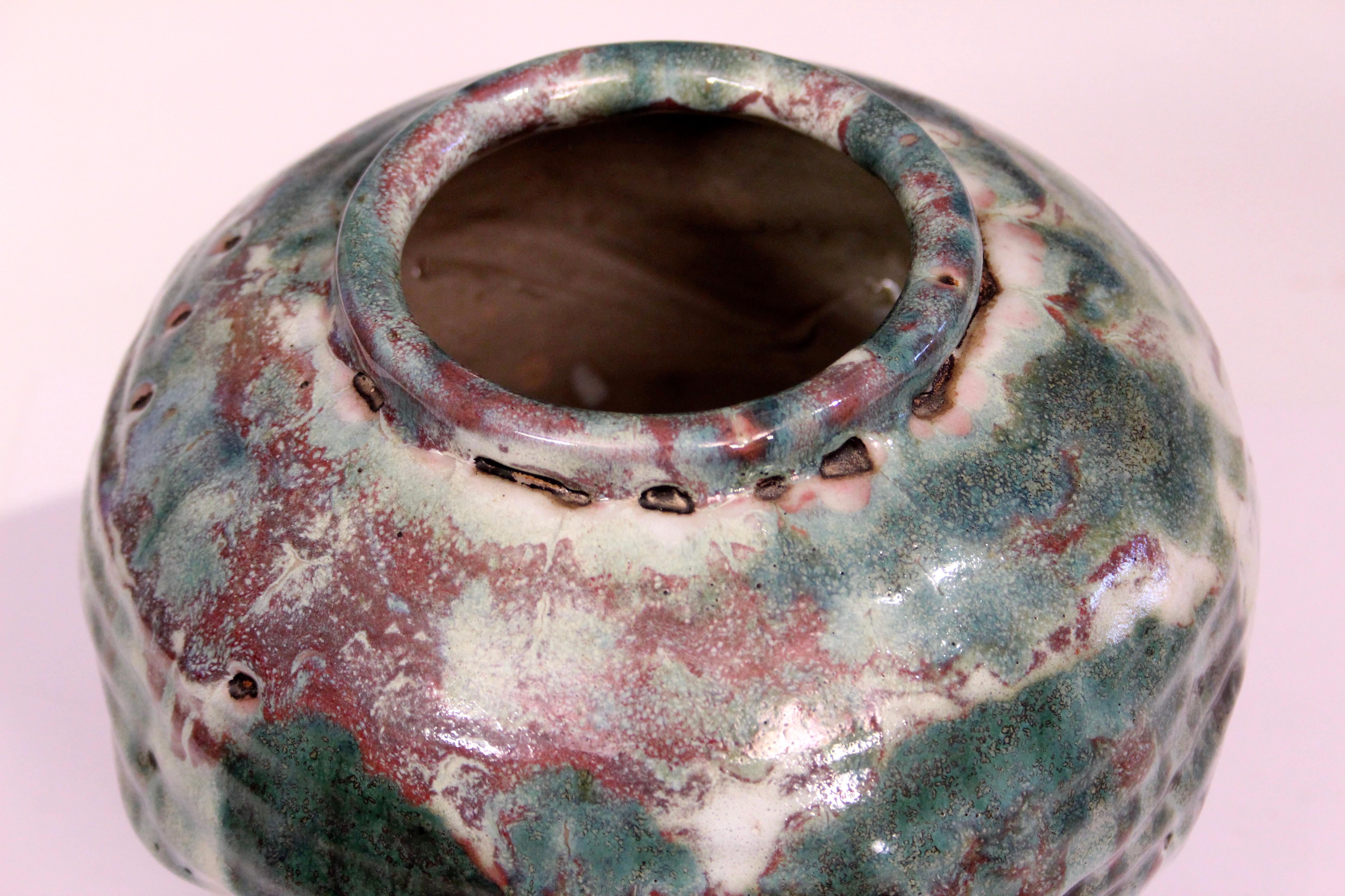 Fatto a mano Vaso d'epoca Awaji Pottery con gocciolamento manipolato in vendita