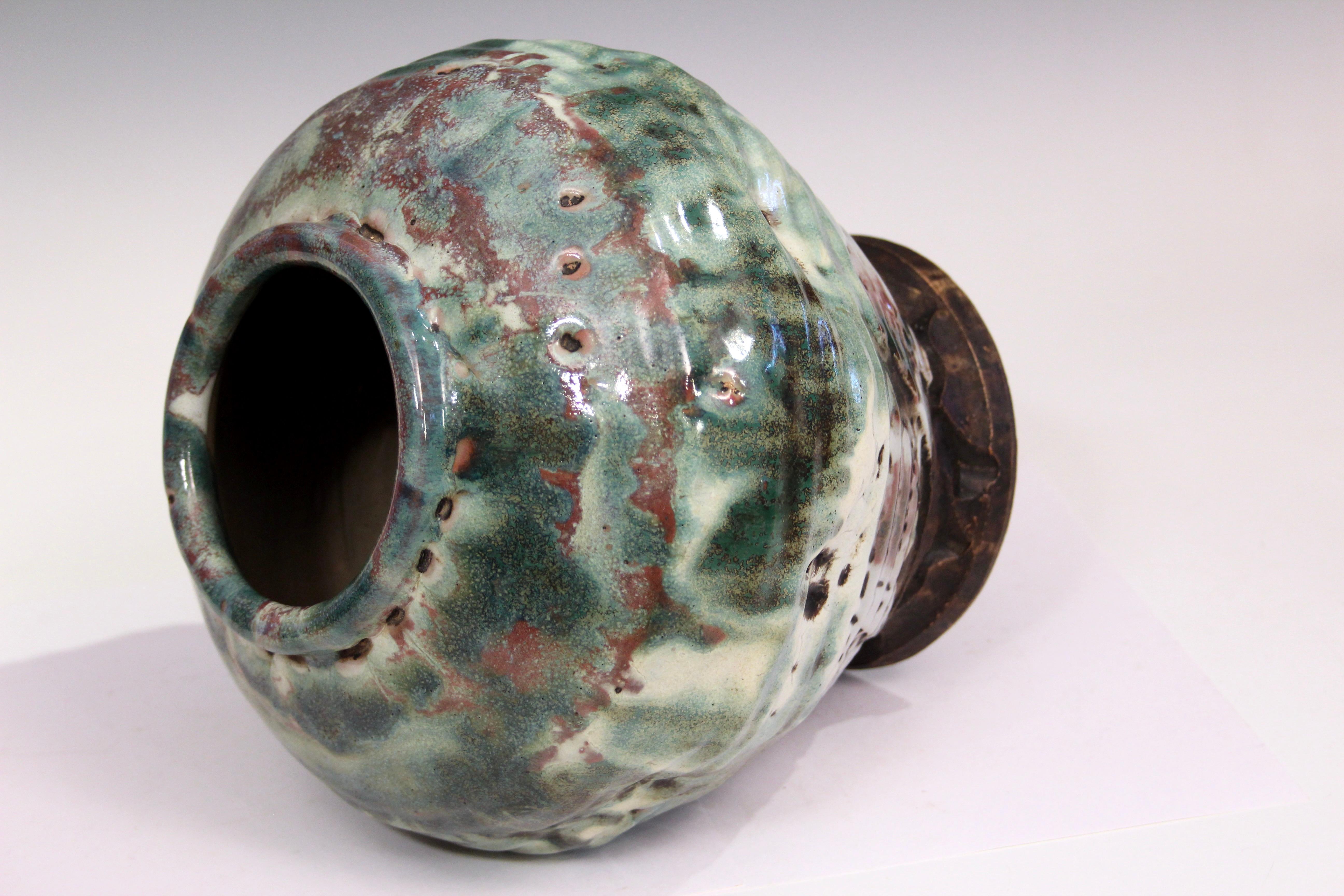 Terracotta Vaso d'epoca Awaji Pottery con gocciolamento manipolato in vendita