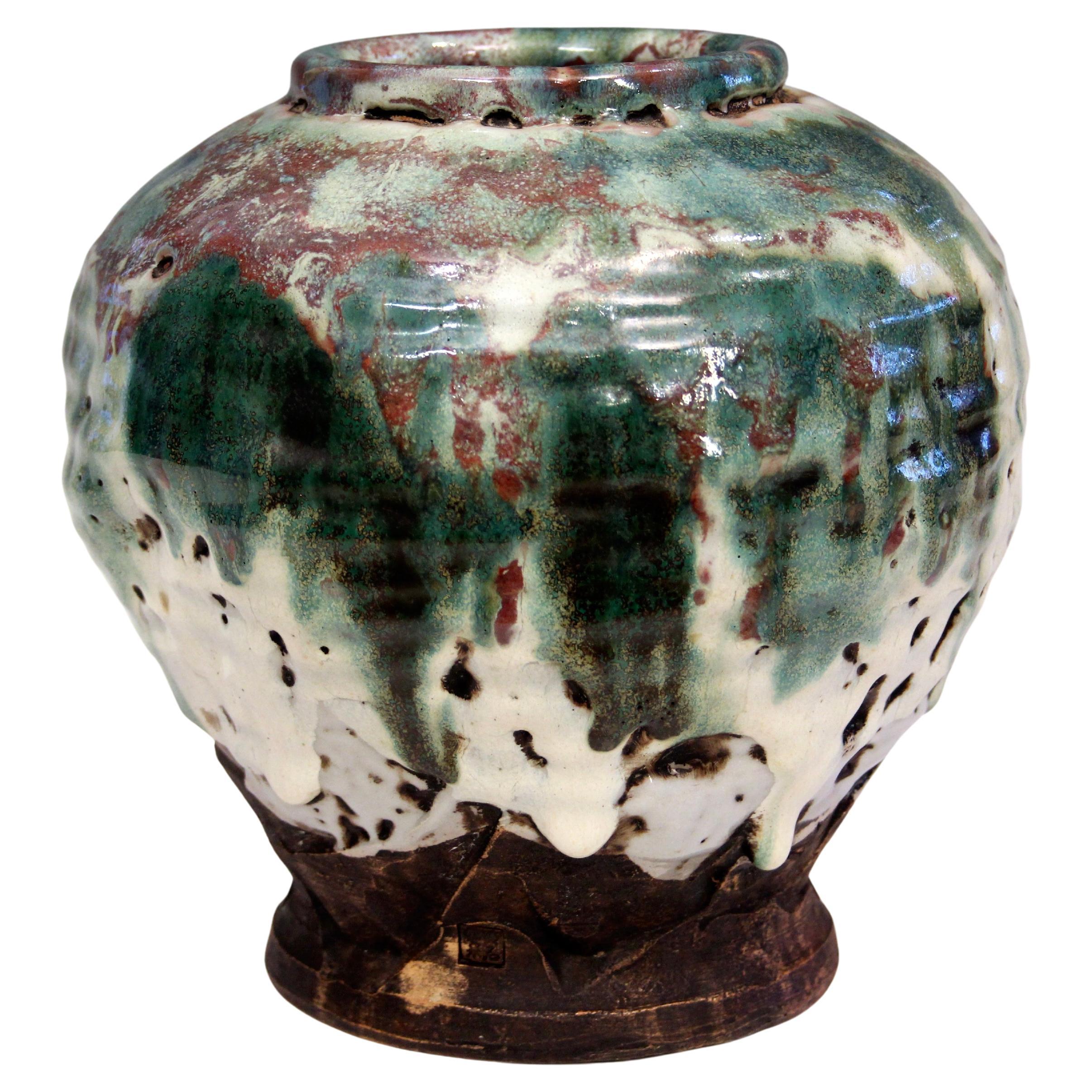 Vintage Awaji Pottery Manipulated Drip Vase