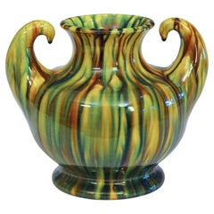 Vintage Awaji Pottery Muscle Vase Art Deco Yellow Flambe