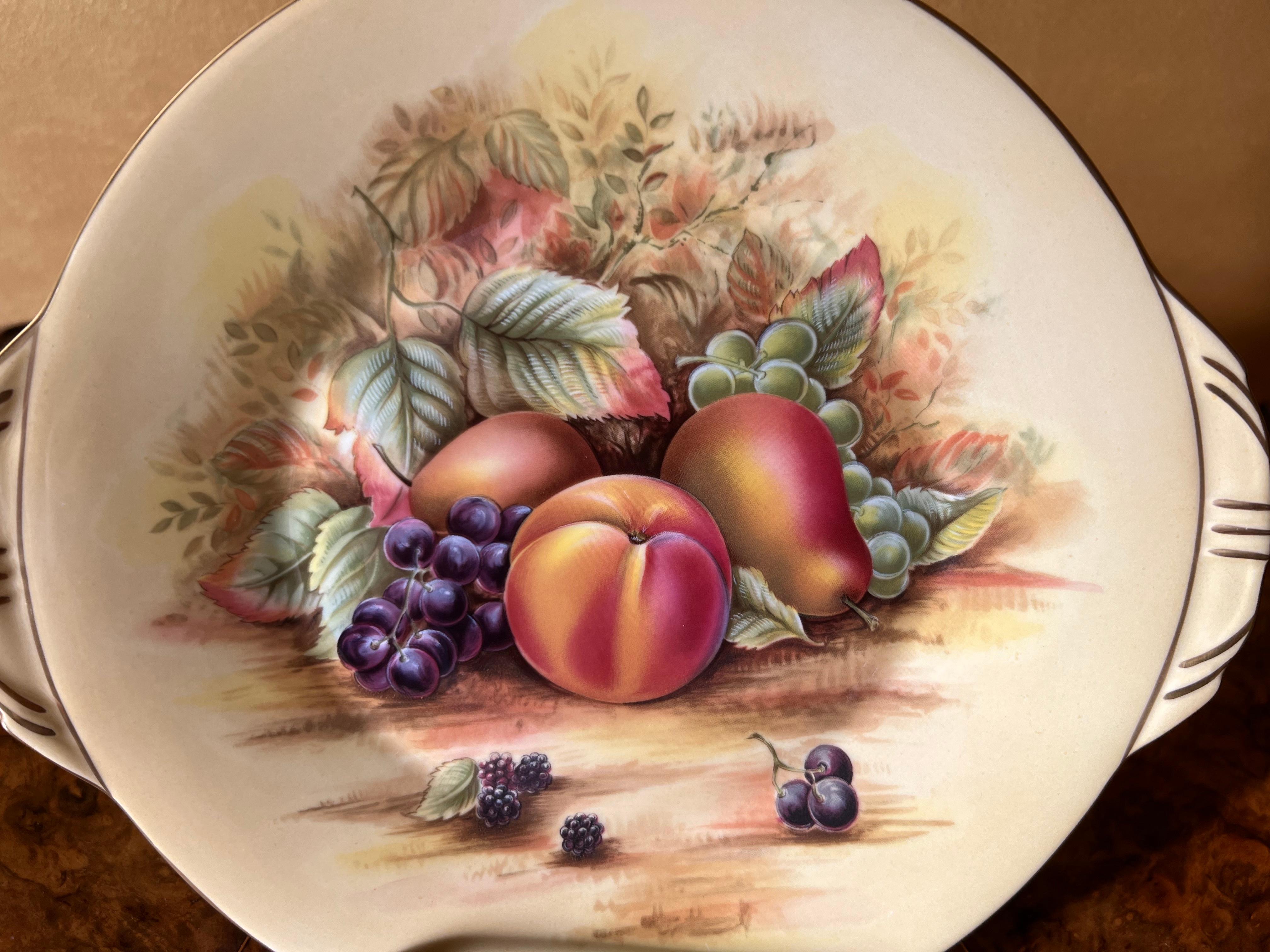 Porcelain Vintage Aynsley Fruit Design Plate with Gold Trim Detail