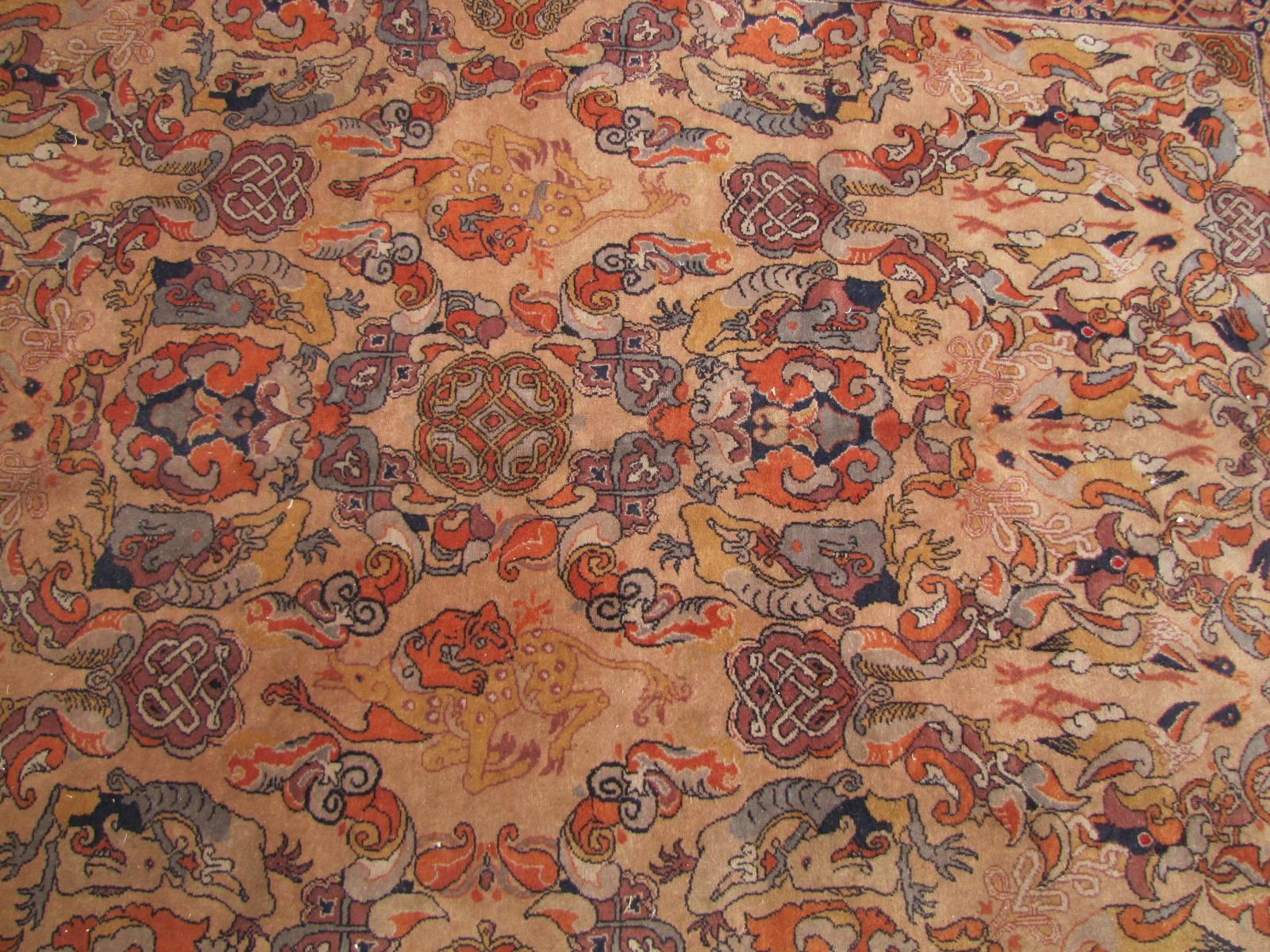 Midcentury Caucasian Azerbaijan decorative carpet. With beautiful design and yellow field colors, entirely and finely hand knotted with wool velvet on cotton foundation.