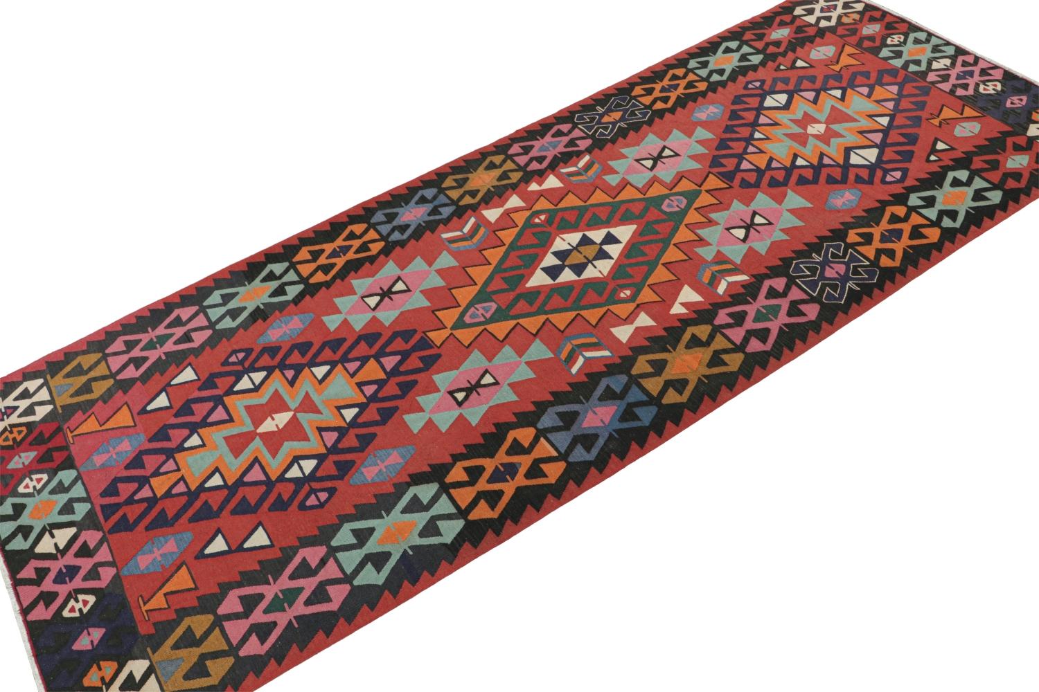 Hand-Knotted Vintage Azerbaijan Persian Kilim in Red with Geometric Patterns For Sale